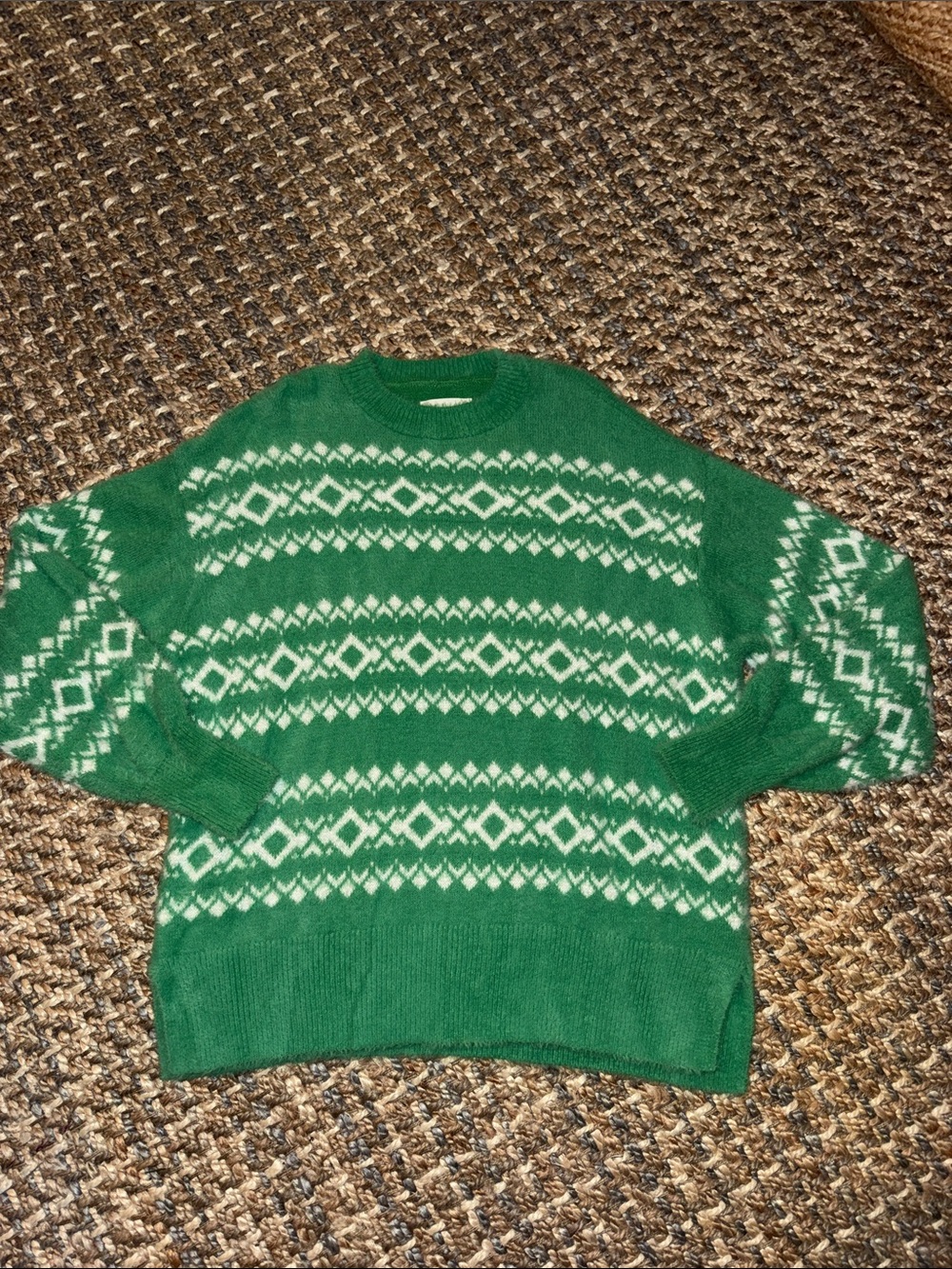aerie Green Fair Isle Crewneck Sweater